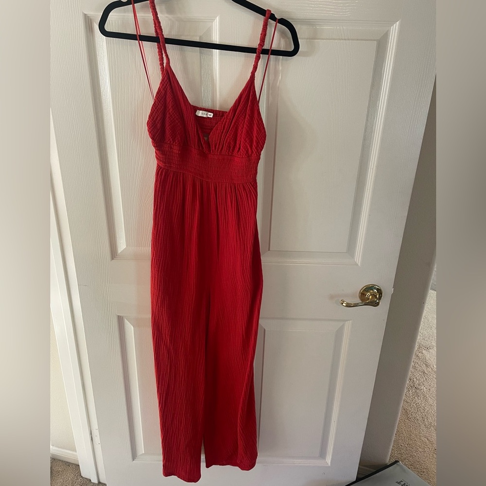 Red Sleeveless Open Back Jumpsuit